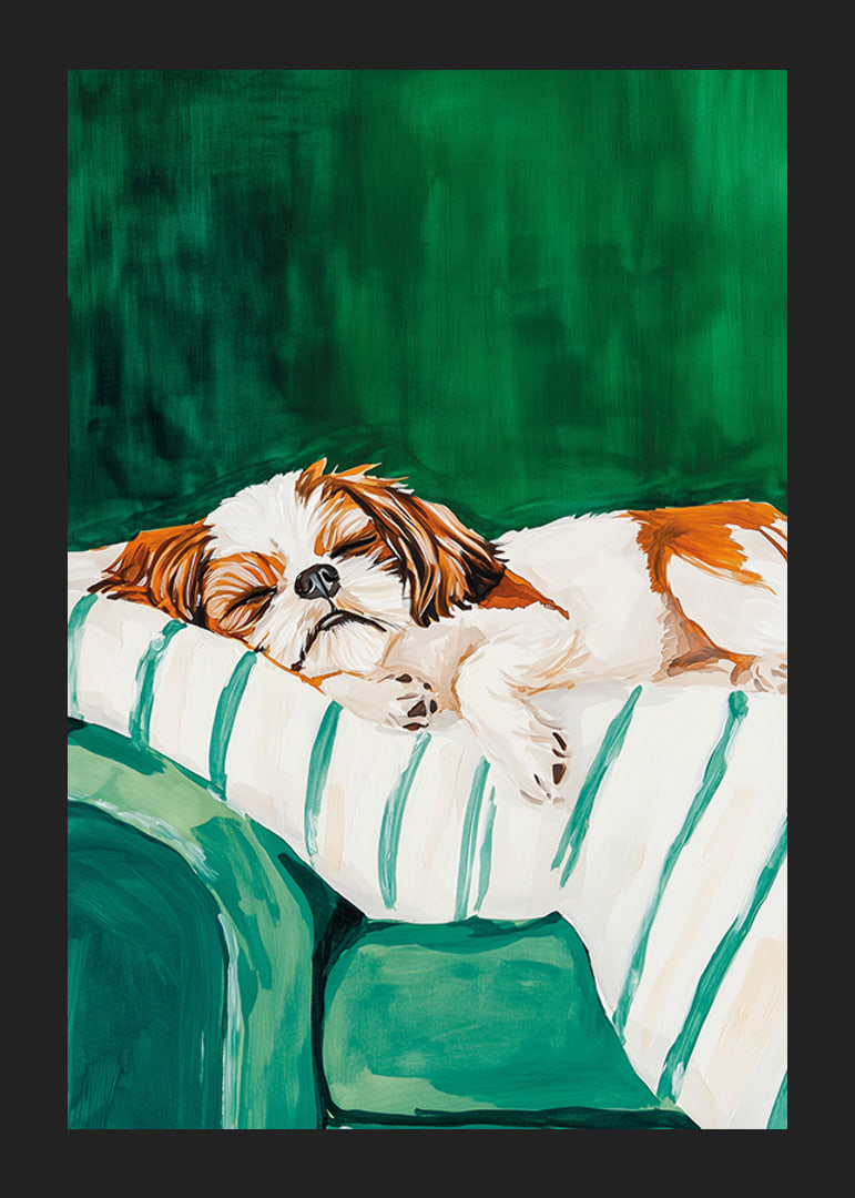 Une affiche d'un chien endormi qui répand la paix et le confort-12