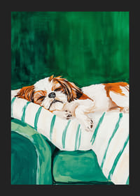 A poster of a sleeping dog that spreads peace and coziness-5