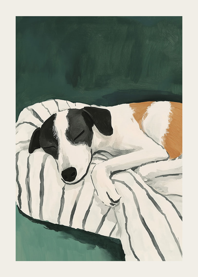 En poster av en sovande terrier som skapar lugn i ditt hem-12