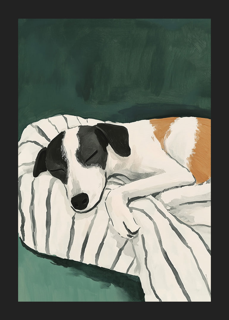 En poster av en sovande terrier som skapar lugn i ditt hem-12