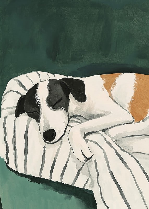 En poster av en sovande terrier som skapar lugn i ditt hem-12