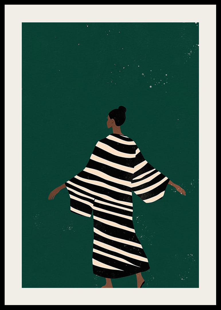 A stylish poster of a figure in a striped kimono-12