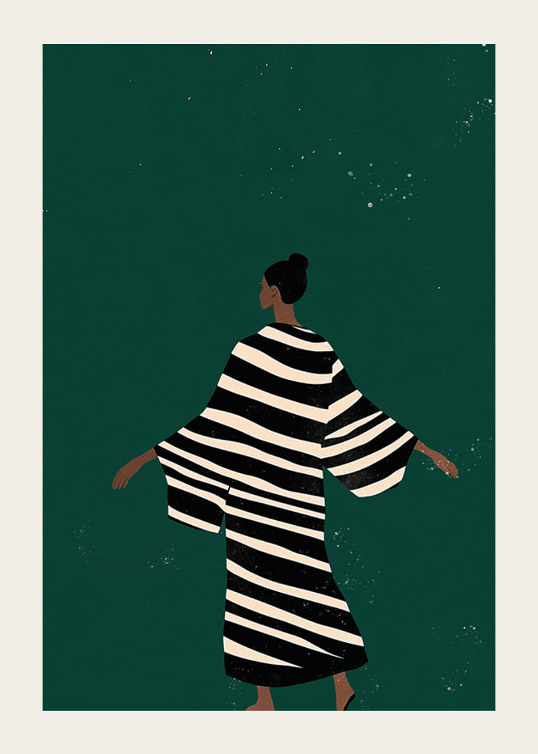 Ein stilvolles Poster einer Figur in einem gestreiften Kimono-12