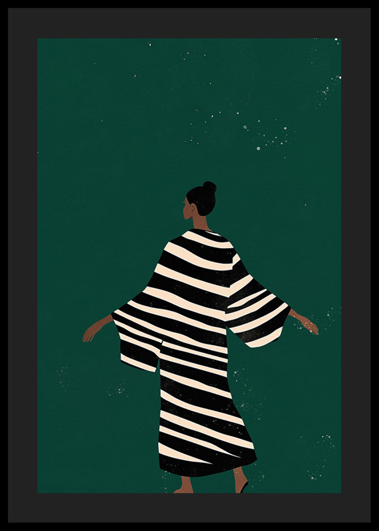 A stylish poster of a figure in a striped kimono-12