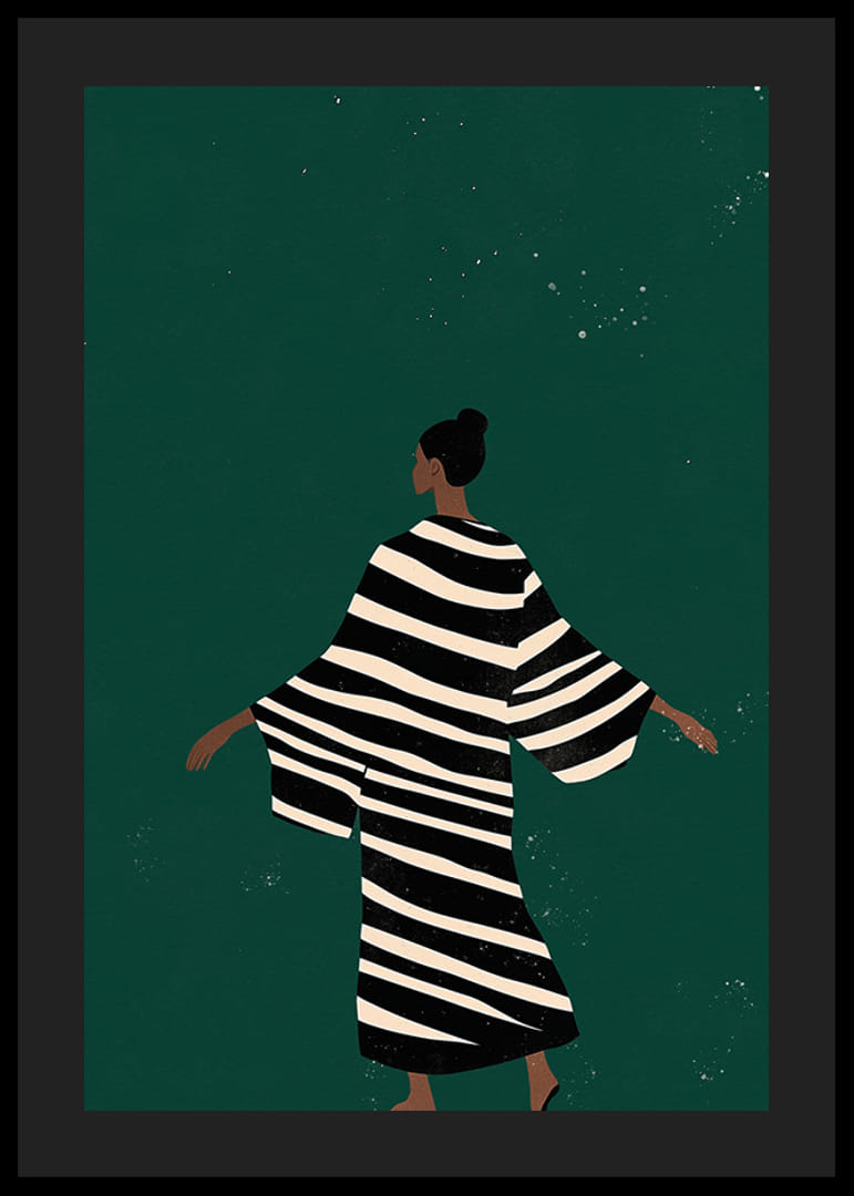 Ein stilvolles Poster einer Figur in einem gestreiften Kimono-12