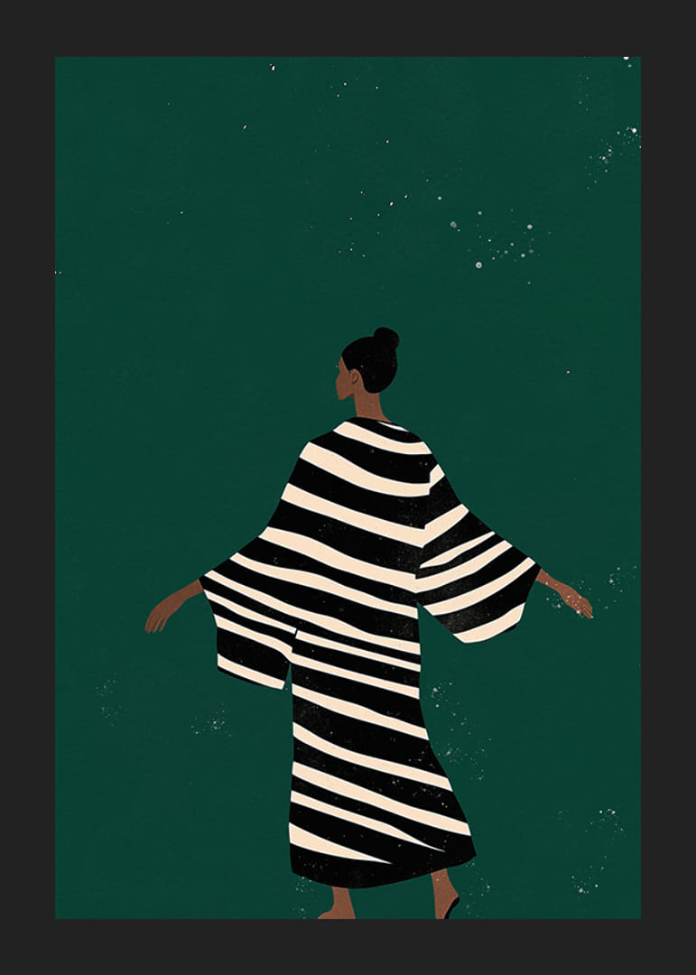 Ein stilvolles Poster einer Figur in einem gestreiften Kimono-12