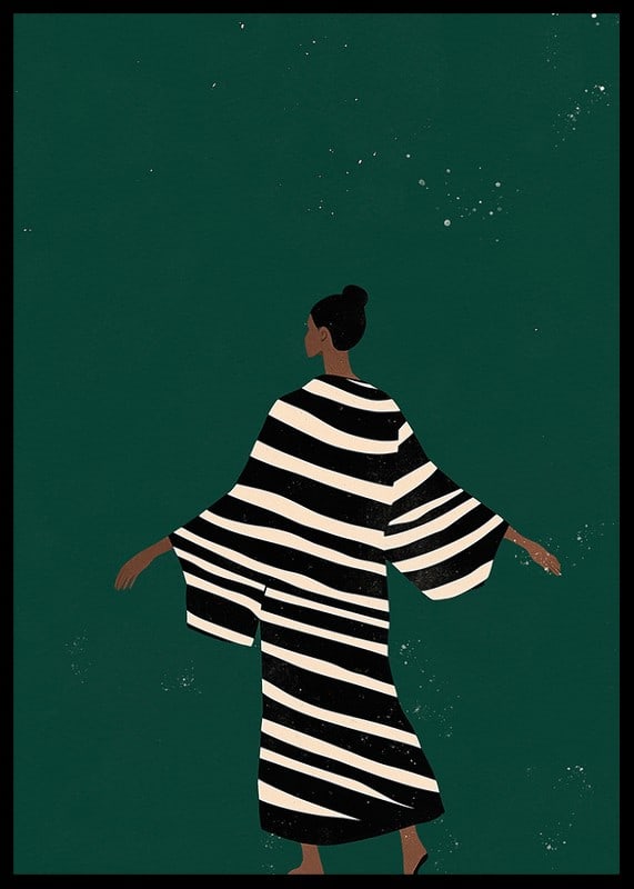 A stylish poster of a figure in a striped kimono-12