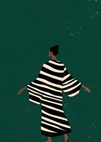 A stylish poster of a figure in a striped kimono-7