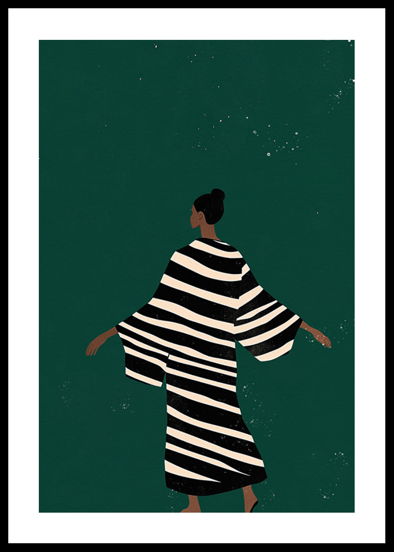 A stylish poster of a figure in a striped kimono-12