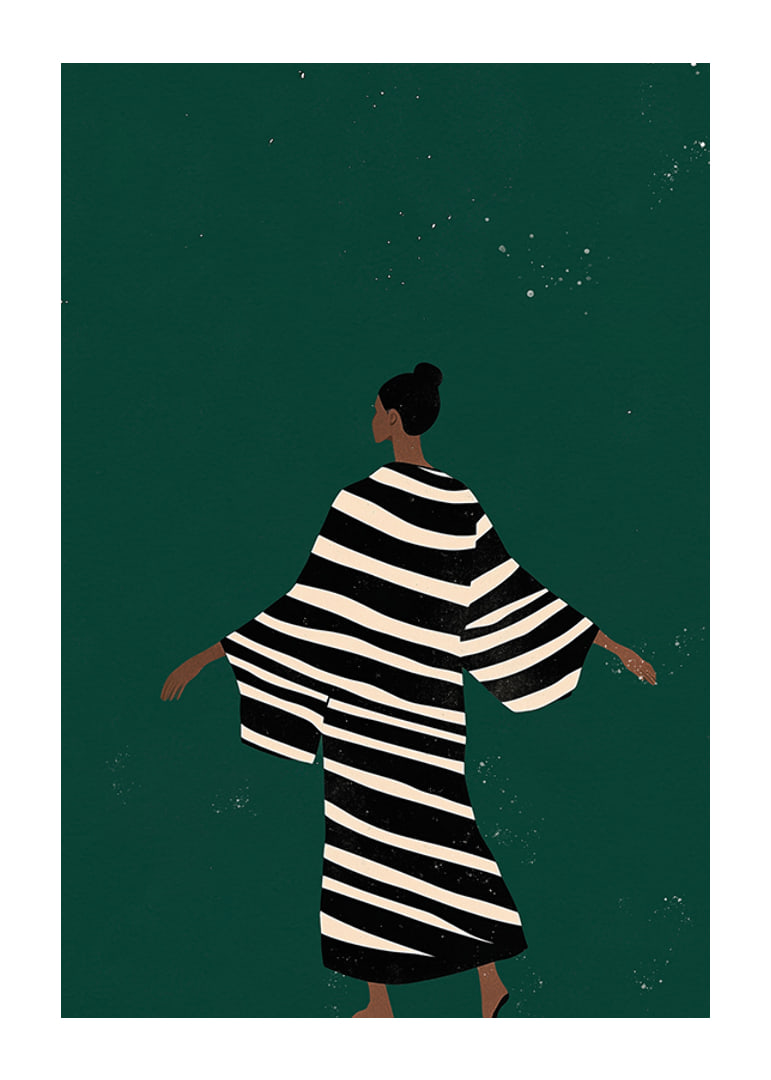 A stylish poster of a figure in a striped kimono-12