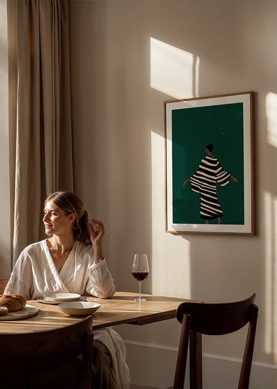 A stylish poster of a figure in a striped kimono-12