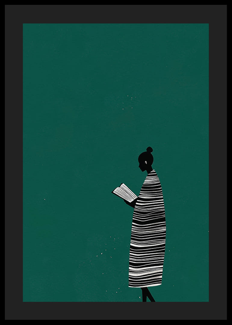 Ein Poster einer lesenden Figur, das eine ruhige und moderne Atmosphäre in Ihrem Zuhause schafft-12