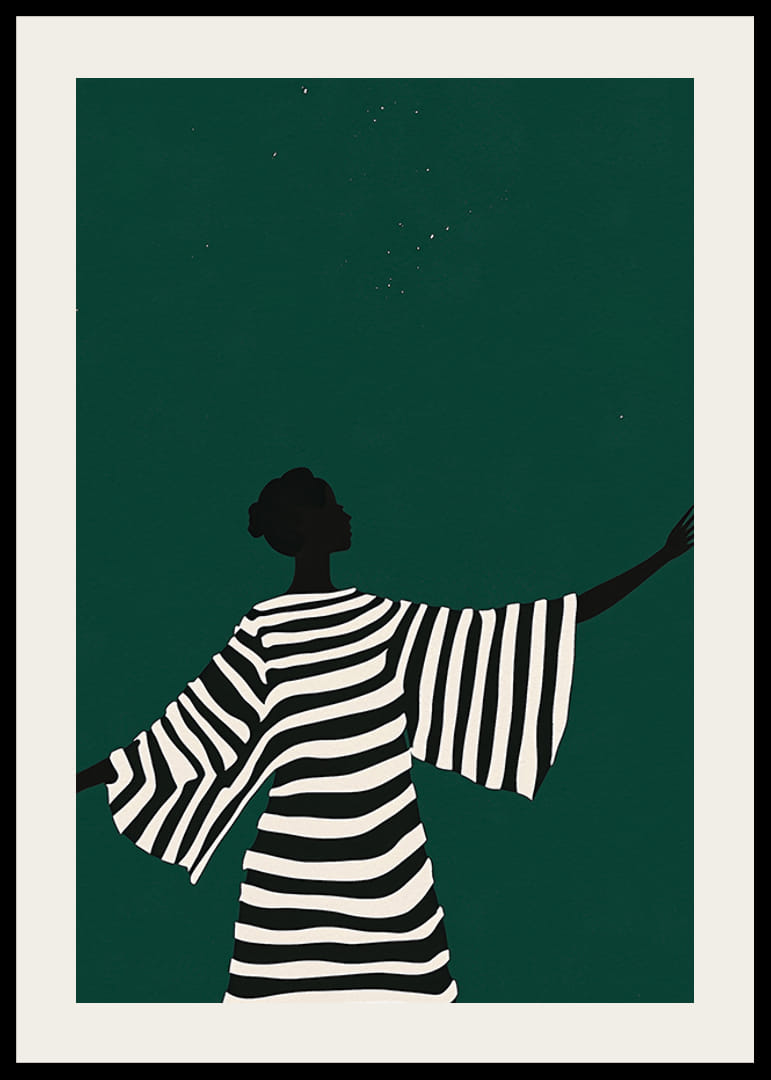 Ein Poster einer Figur mit ausgestreckten Armen, die Freiheit und Eleganz vermittelt-12