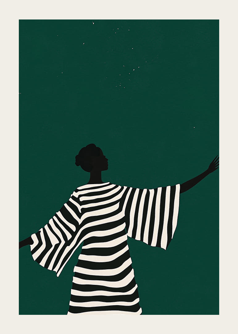 Ein Poster einer Figur mit ausgestreckten Armen, die Freiheit und Eleganz vermittelt-12