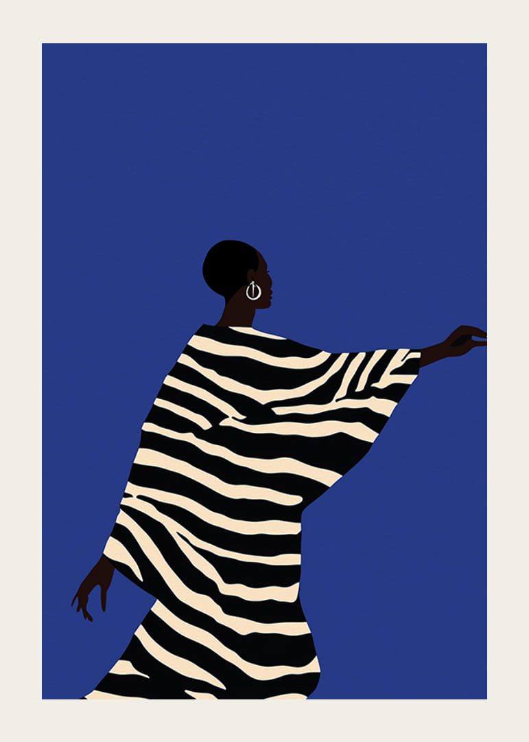 Modern hangulatot keltő, fekete-fehér csíkos stilizált figurát ábrázoló poszter-12