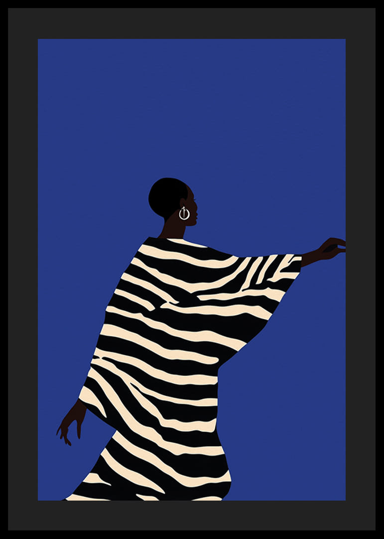 Modern hangulatot keltő, fekete-fehér csíkos stilizált figurát ábrázoló poszter-12