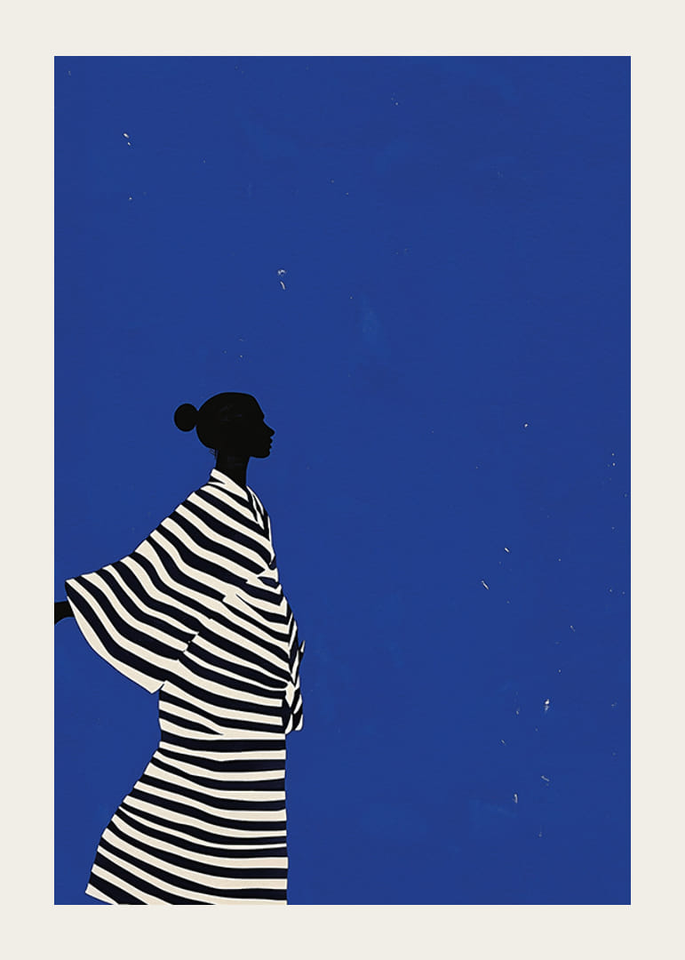 En plakat af en figur i stribet jakkesæt, der skaber en rolig følelse i dit hjem-12