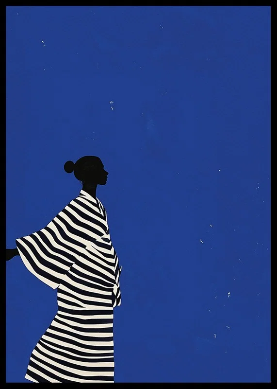 A poster of a figure in a striped suit that creates a calm feeling in your home-12