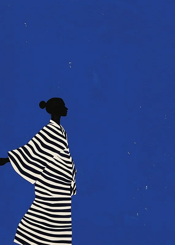 A poster of a figure in a striped suit that creates a calm feeling in your home-12