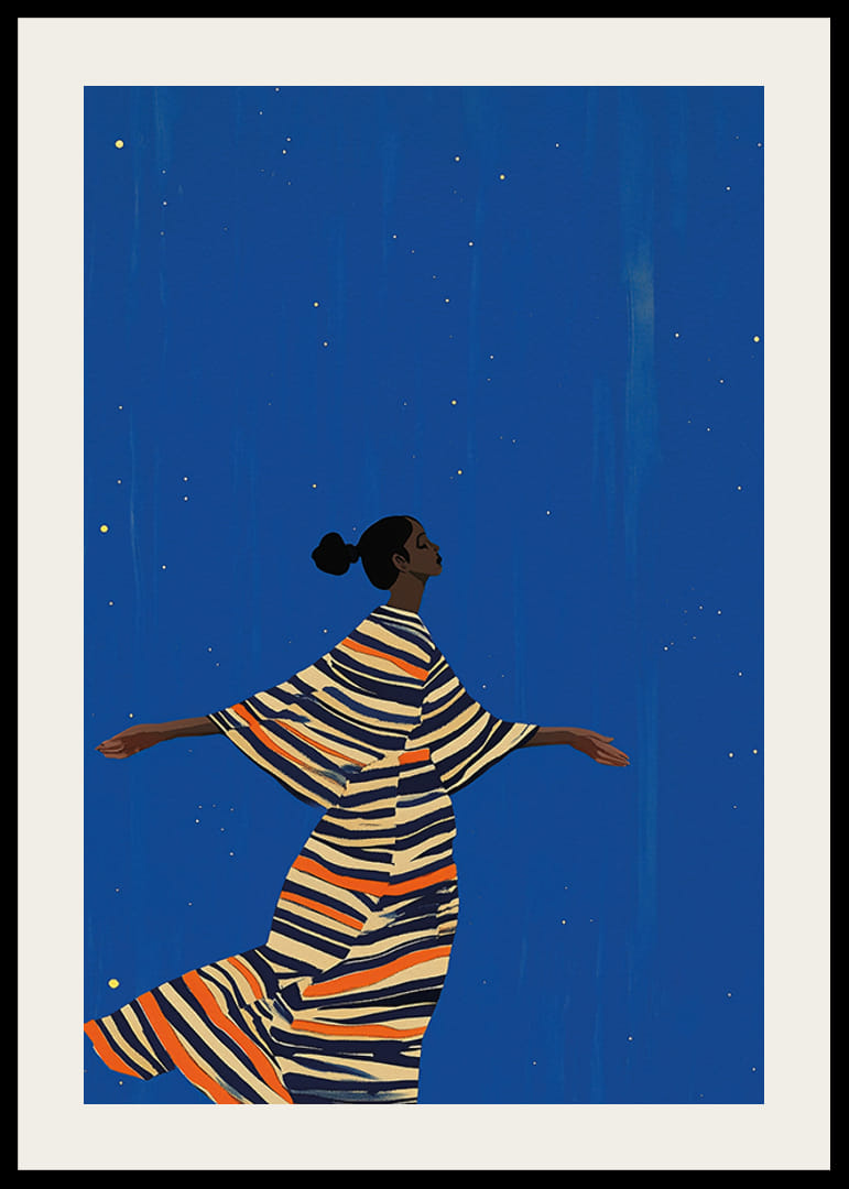 Színes plakát egy táncoló alakról a csillagos ég alatt-12