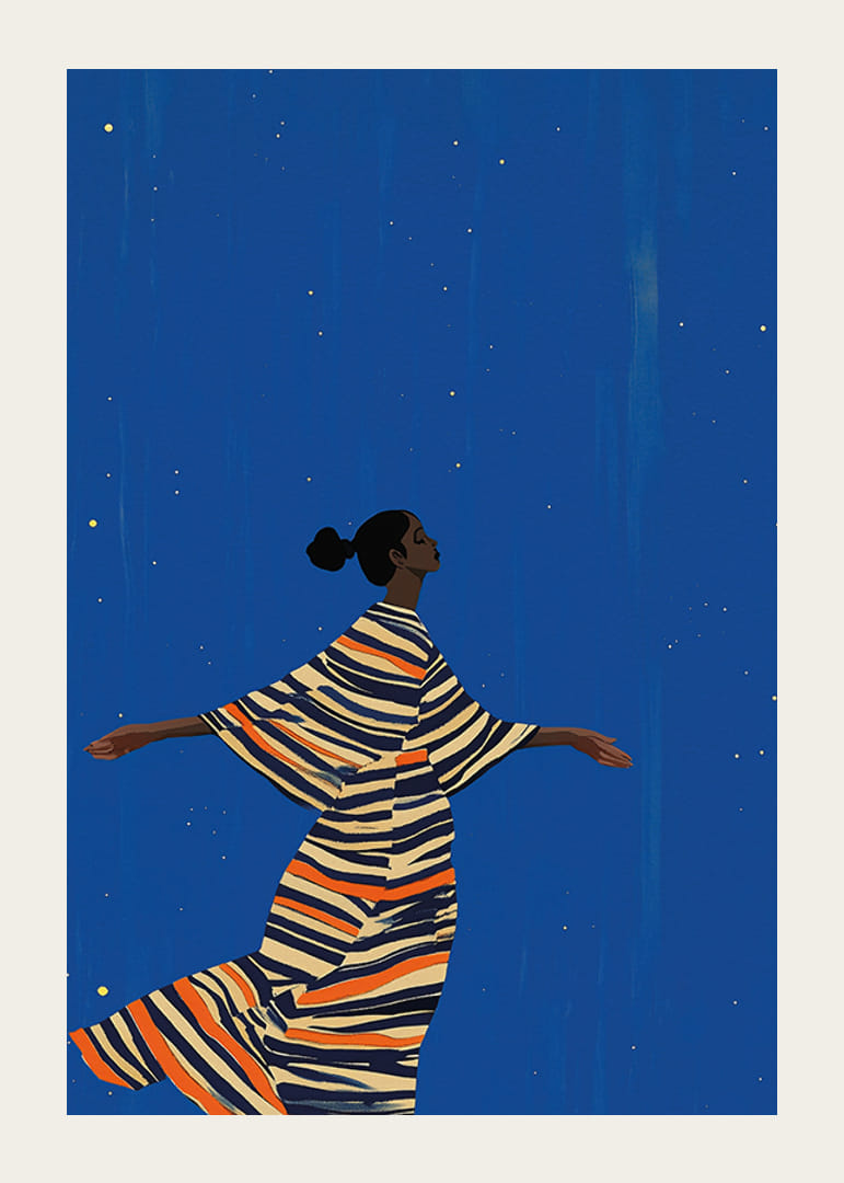Színes plakát egy táncoló alakról a csillagos ég alatt-12