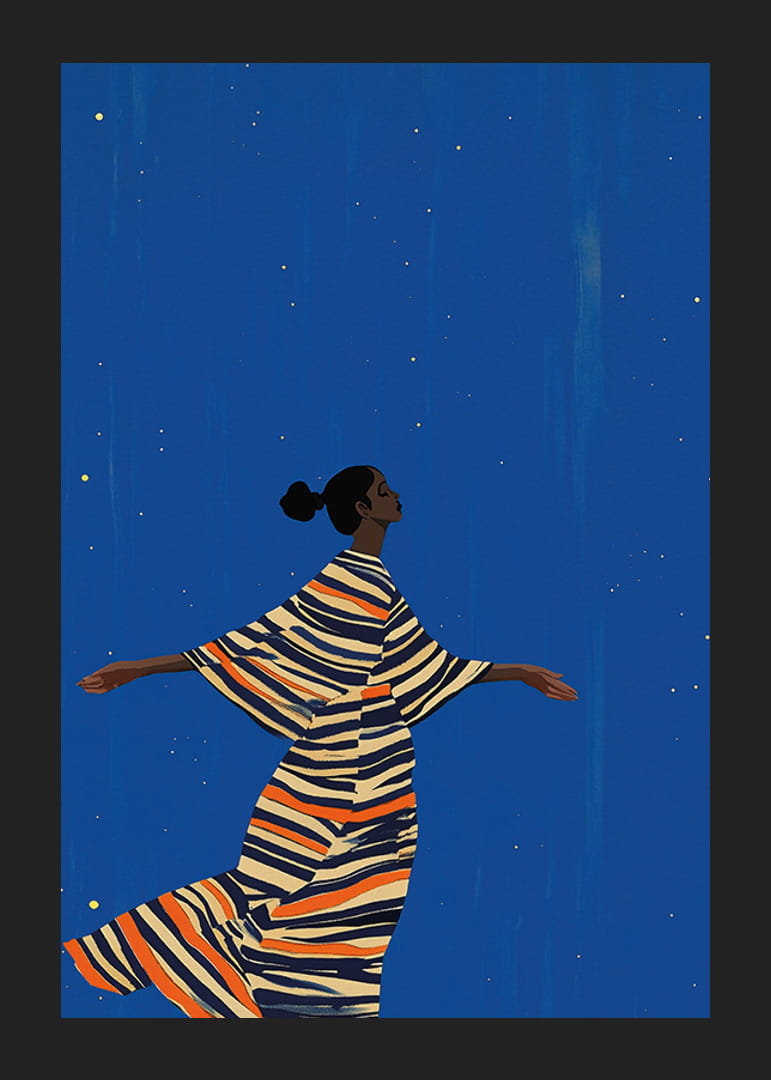 Színes plakát egy táncoló alakról a csillagos ég alatt-12