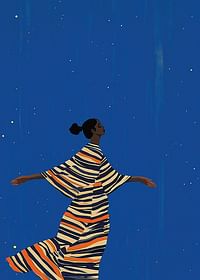 Une affiche colorée d'une figure dansante sous le ciel étoilé-3