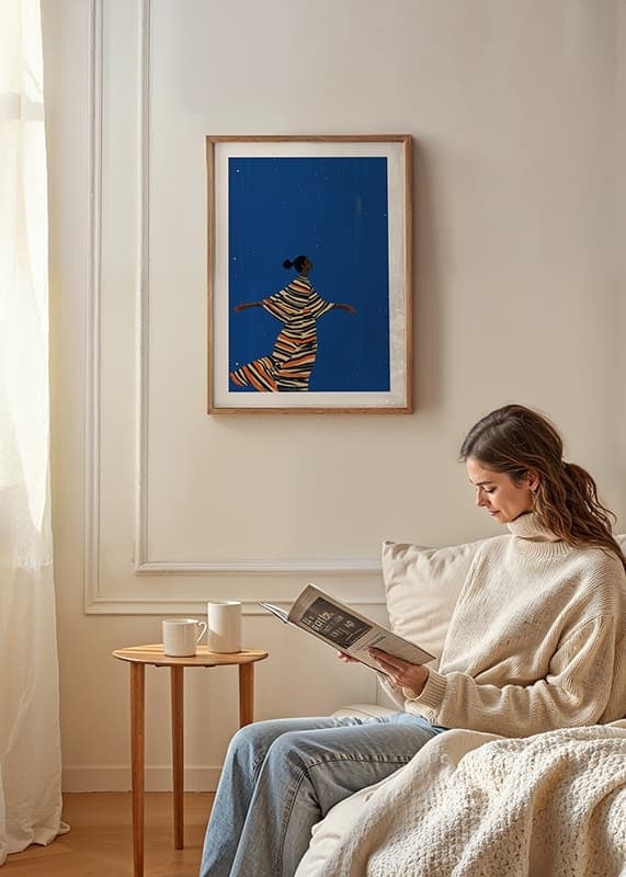 En färgstark poster av en dansande figur under stjärnhimlen-12