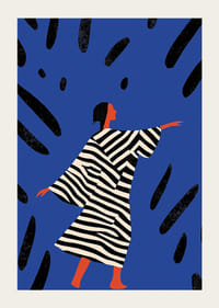 Ein farbenfrohes Poster einer stilisierten Figur in Bewegung-3