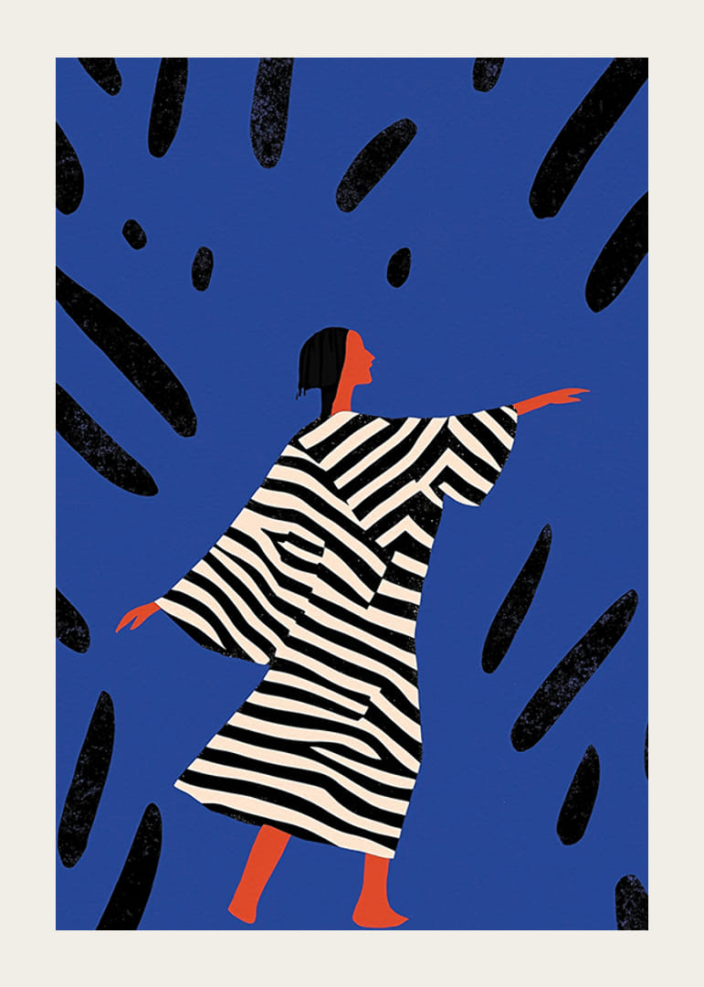 Ein farbenfrohes Poster einer stilisierten Figur in Bewegung-12