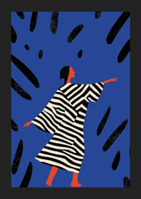 Ein farbenfrohes Poster einer stilisierten Figur in Bewegung-5