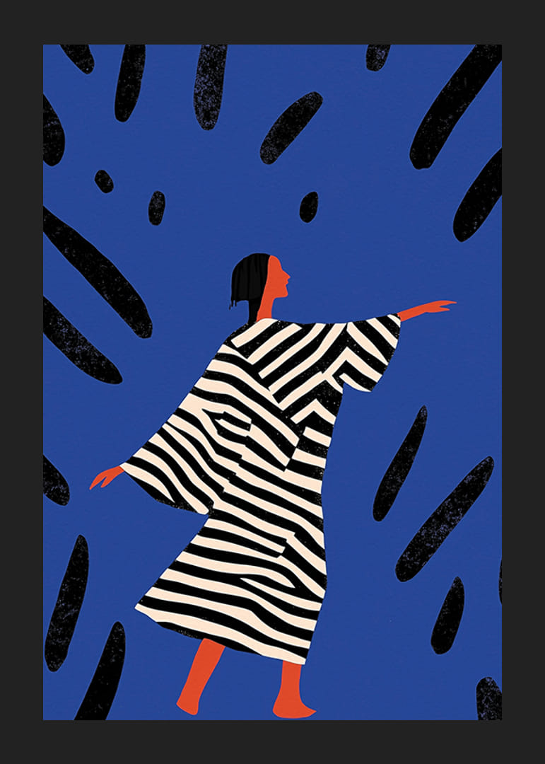 Ein farbenfrohes Poster einer stilisierten Figur in Bewegung-12