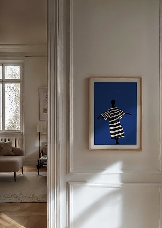 Een elegante poster van een dansende figuur onder de sterrenhemel-12