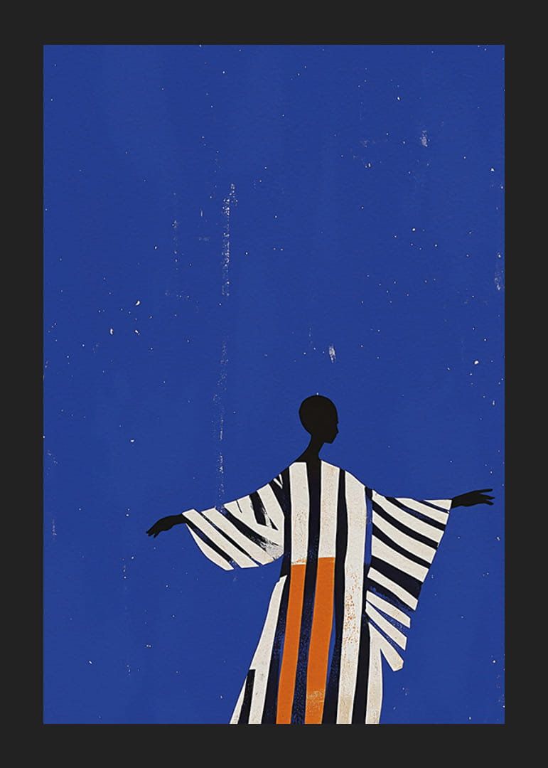 Štýlový plagát postavy v pruhovanom obleku pod hviezdnou oblohou-12