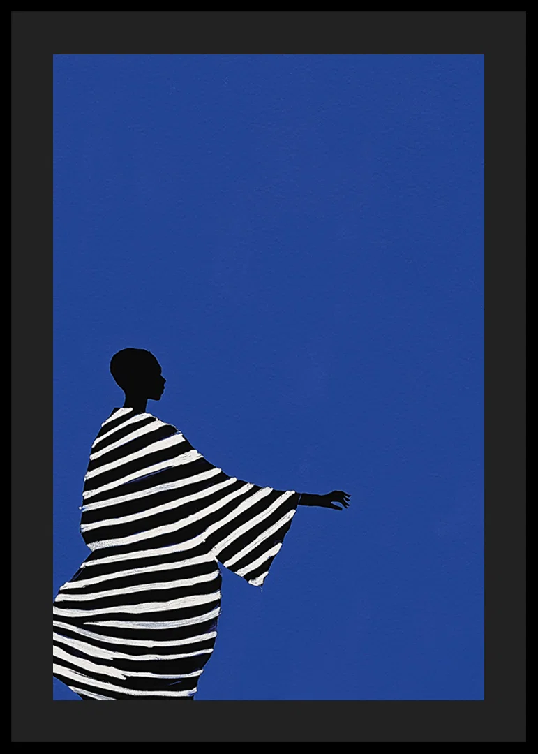 An elegant poster of a stylized figure in black and white stripes-12