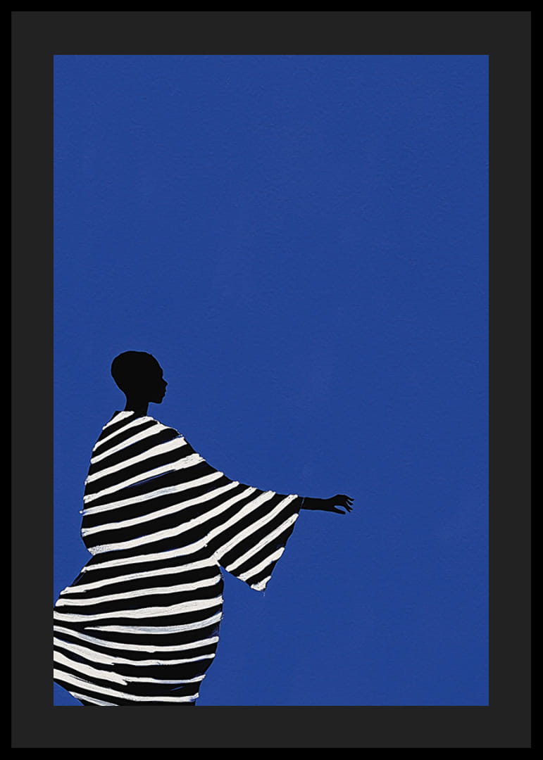 Elegantný plagát štylizovanej postavy v čierno-bielych pruhoch-12