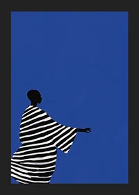 An elegant poster of a stylized figure in black and white stripes-5