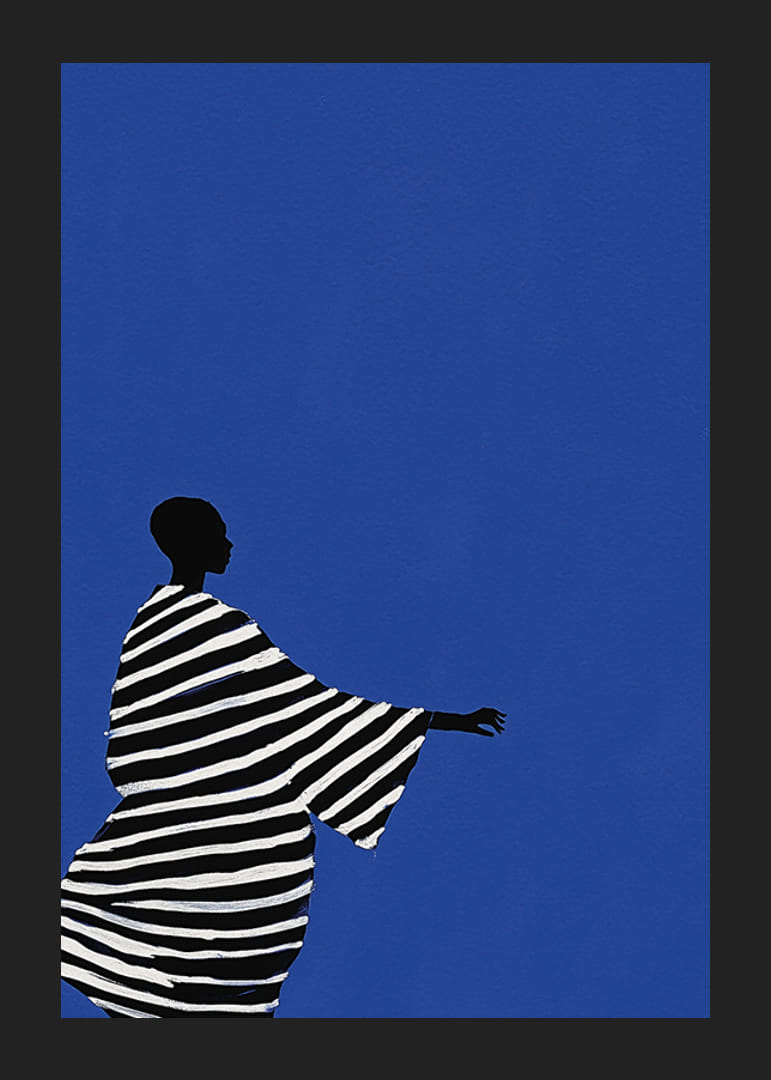 Elegantný plagát štylizovanej postavy v čierno-bielych pruhoch-12