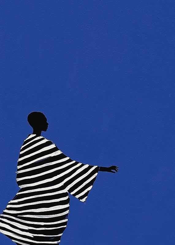 An elegant poster of a stylized figure in black and white stripes-12