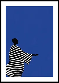 An elegant poster of a stylized figure in black and white stripes-0