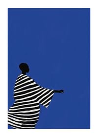 An elegant poster of a stylized figure in black and white stripes-1