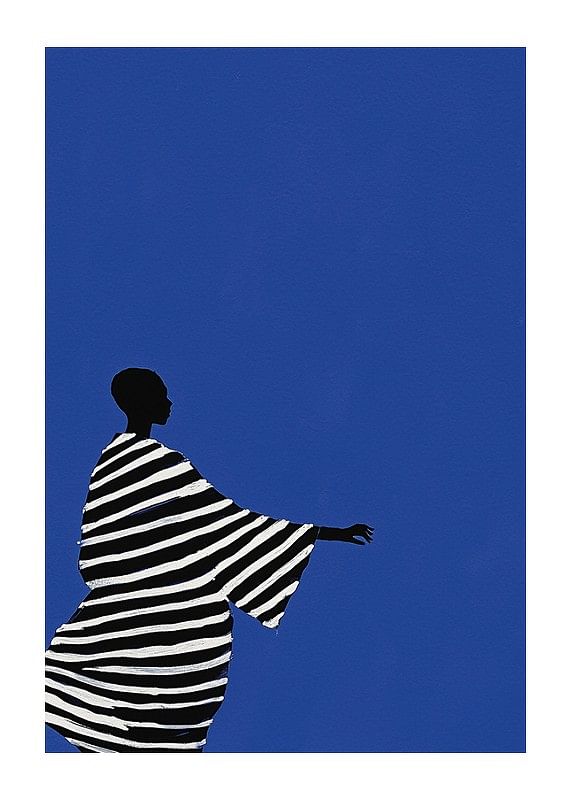 An elegant poster of a stylized figure in black and white stripes-12