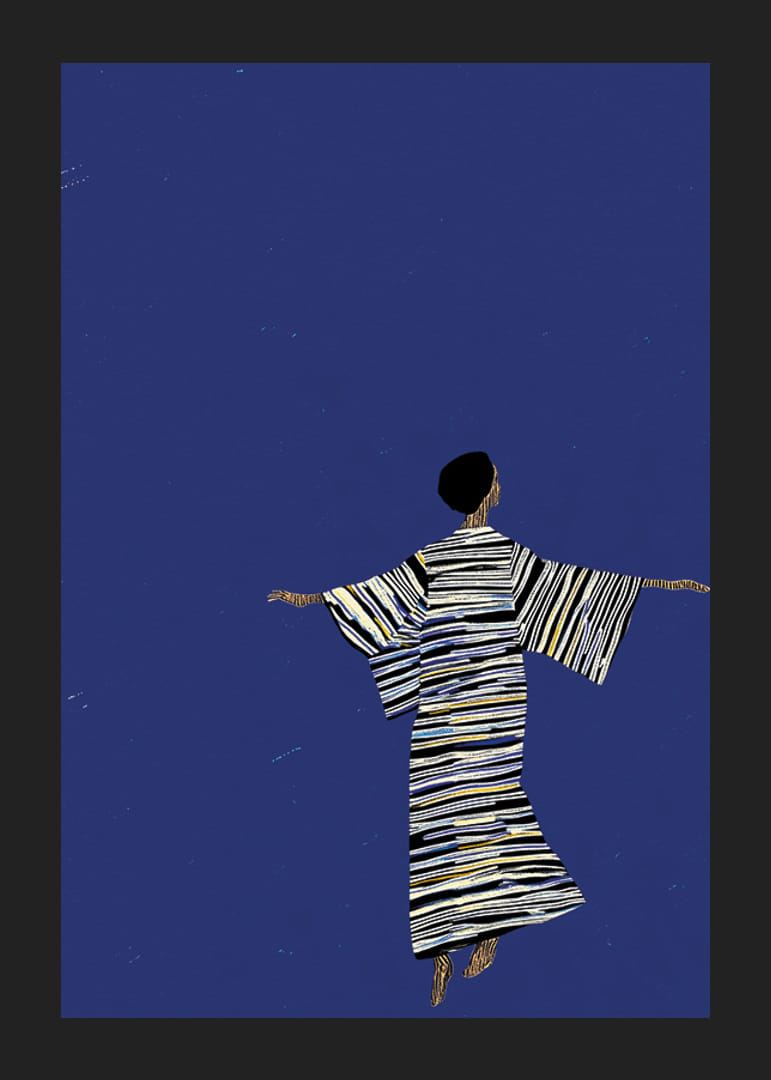 Elegantný plagát tancujúcej postavy pod hviezdnou oblohou-12