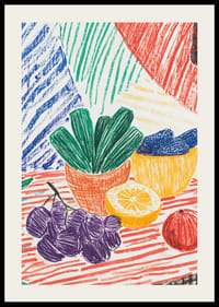 Poszter, amely egy kézzel rajzolt csendéletet ábrázol gyümölcsökkel és növényekkel-2