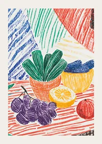 A poster depicting a hand-drawn still life with fruits and plants-3