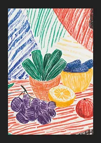 A poster depicting a hand-drawn still life with fruits and plants-5