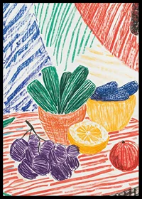 A poster depicting a hand-drawn still life with fruits and plants-6
