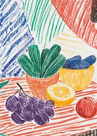 A poster depicting a hand-drawn still life with fruits and plants-7