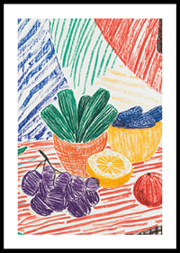 A poster depicting a hand-drawn still life with fruits and plants-0