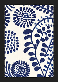 En poster med abstrakta, djupblå blommönster mot en ljus bakgrund-5